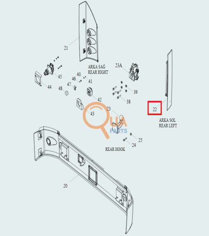 HD270116Y-Arka Lamba Maskesi (Köşe Bombeyi) Sol